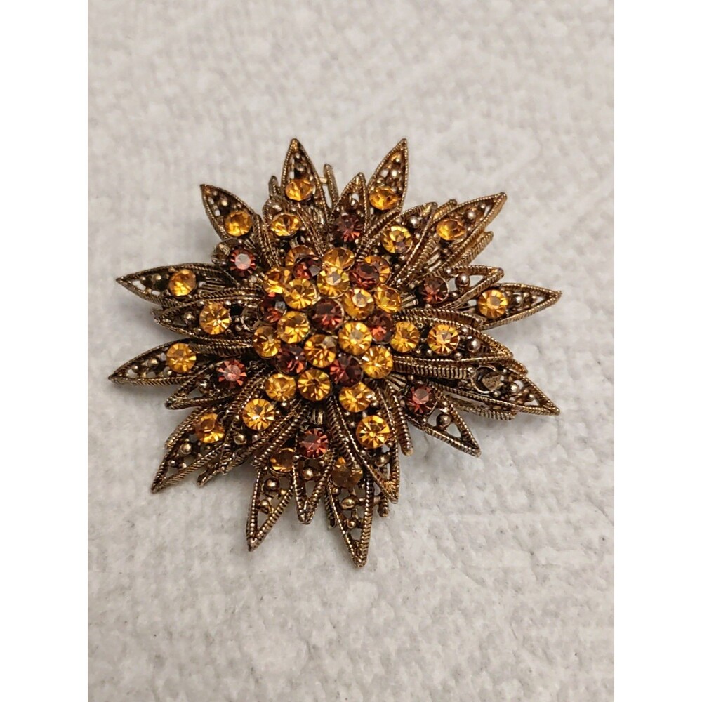 Amber Flower Brooch Vintage